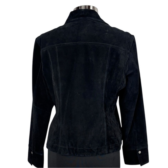 DRESSBARN Y2K BLACK SUEDE FITTED SNAP FRONT TAILORED LEATHER JACKET - Picture 5 of 15